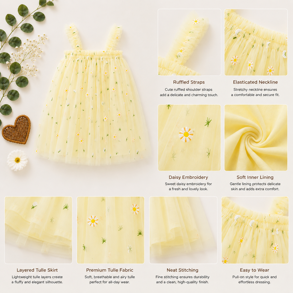Daisy Tulle Baby Girl Dress – Summer Party Outfit