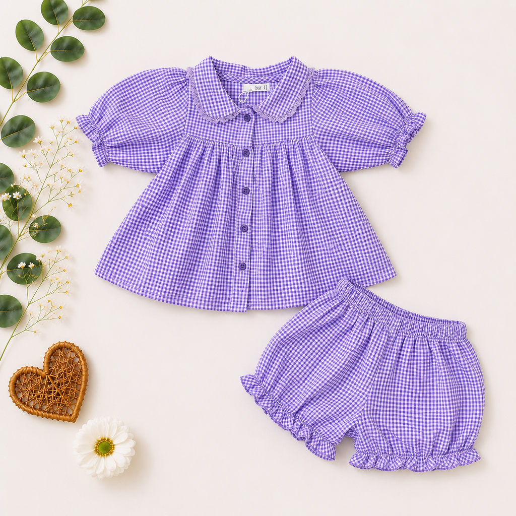 Lavender Gingham Ruffle Smock & Bloomer Set