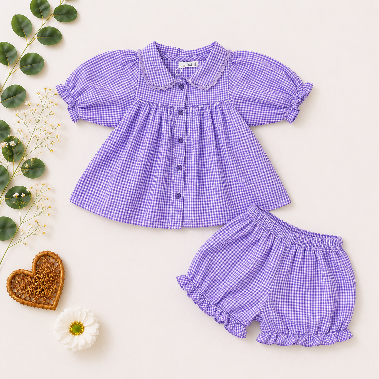 Lavender Gingham Ruffle Smock & Bloomer Set