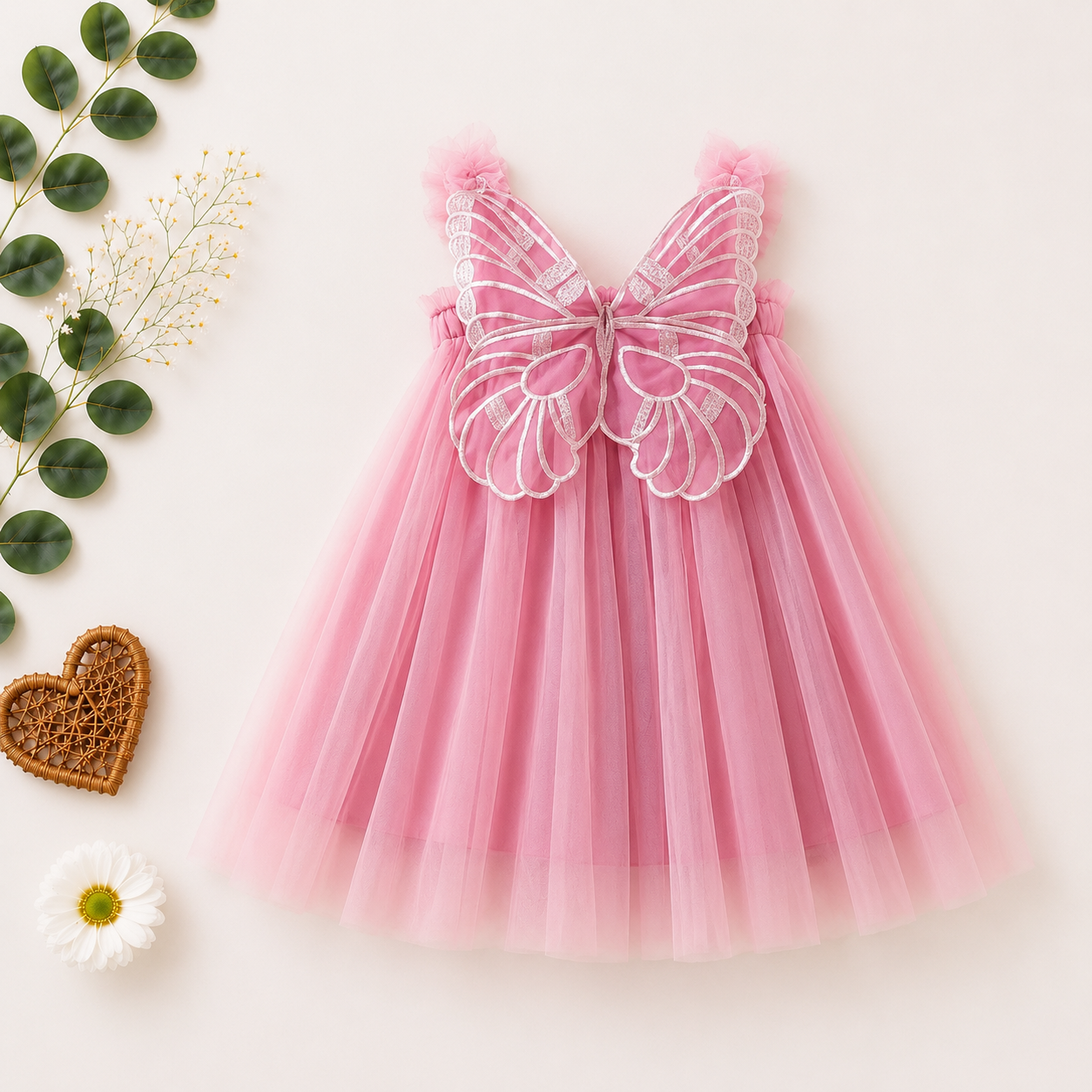 Butterfly Tulle Party Dress for Girls – Pink