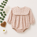 Peach Floral Baby Romper with Lace Yoke | Premium Baby Girl Partywear