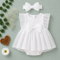 White Baby Party Dress with Bow & Headband | Premium Baby Girl Occasion Wear