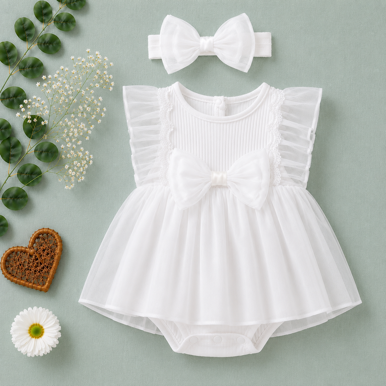 White Baby Party Dress with Bow & Headband | Premium Baby Girl Occasion Wear
