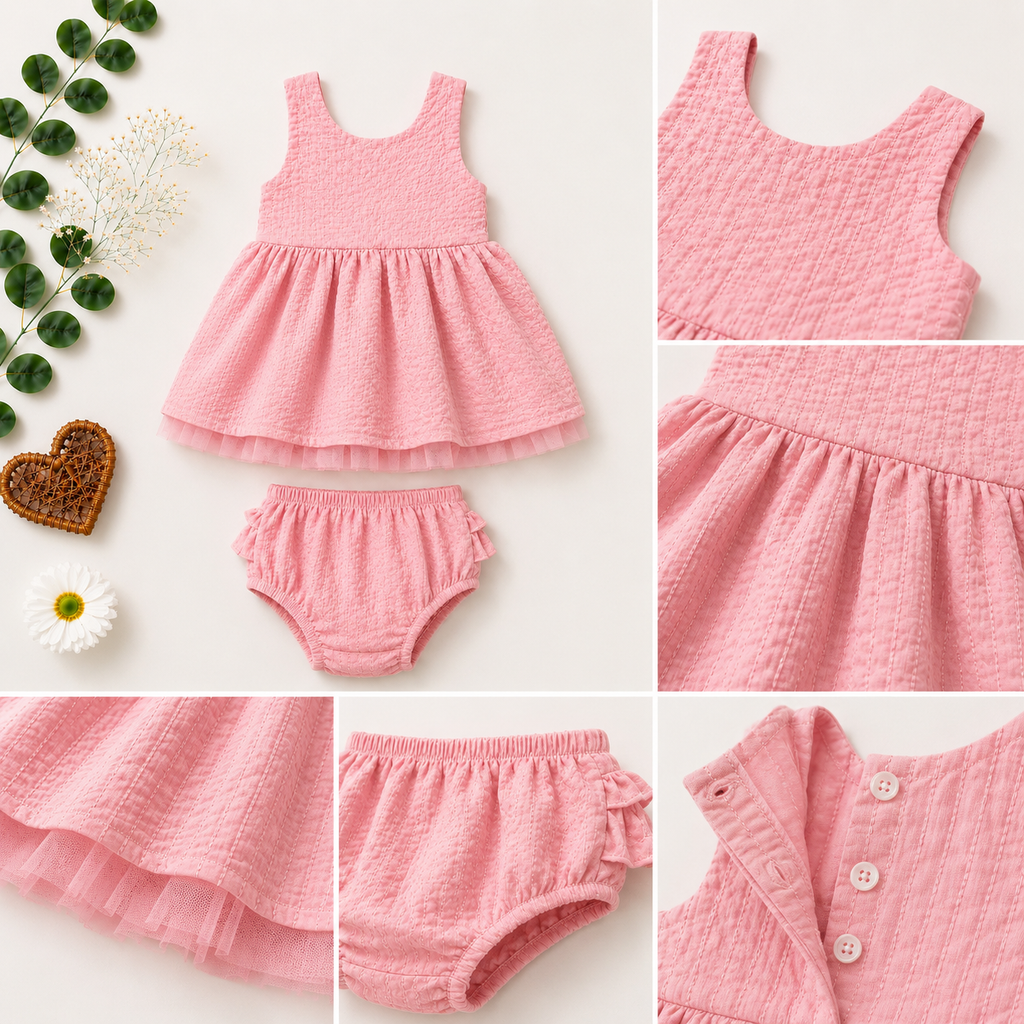 Ruffle Pink Dress & Bloomer Set for Baby Girls