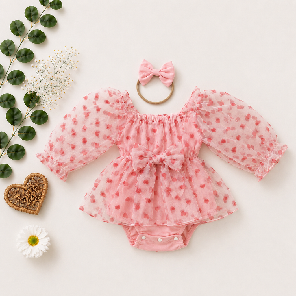 Pink Heart Tulle Dress for Baby Girls