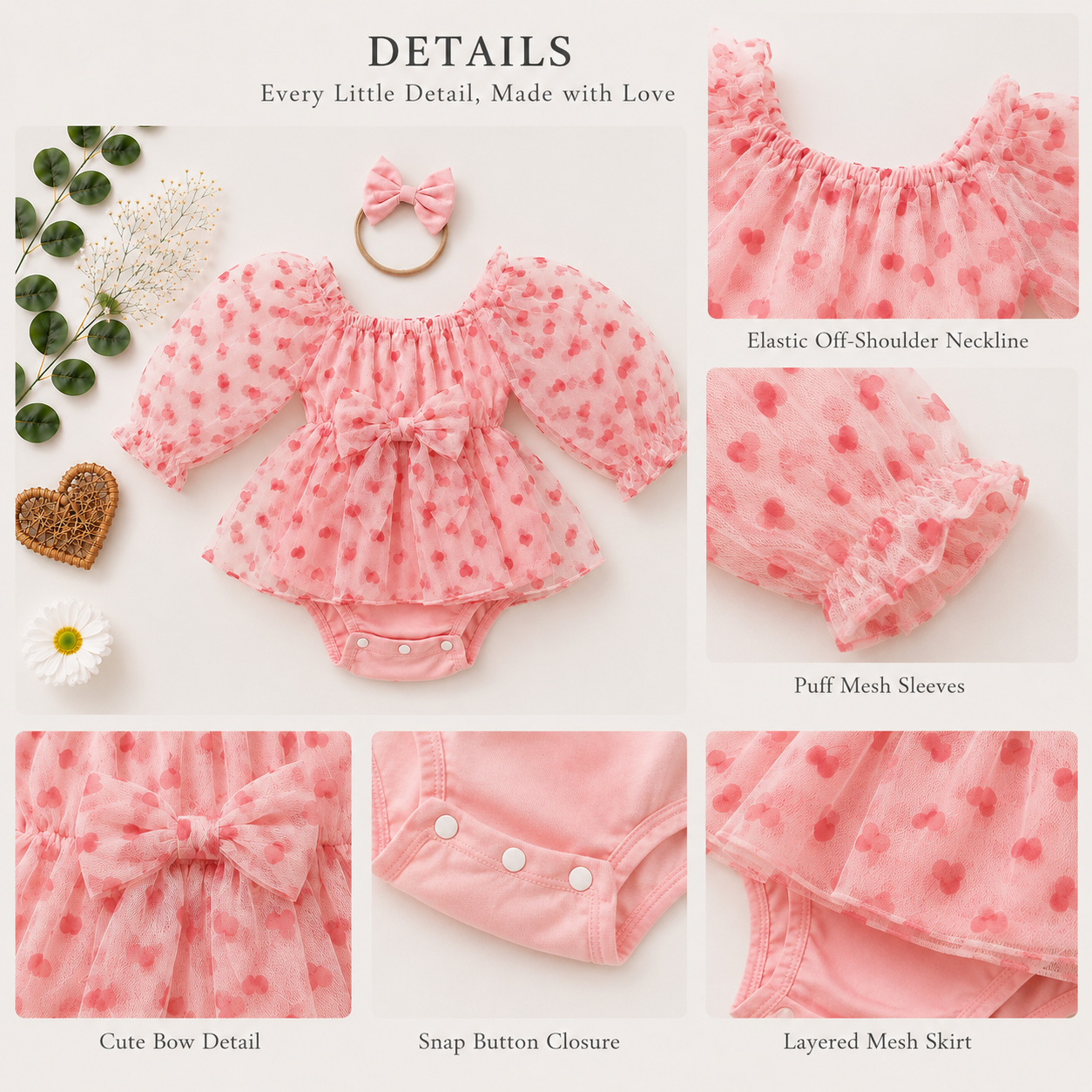 Pink Heart Tulle Dress for Baby Girls