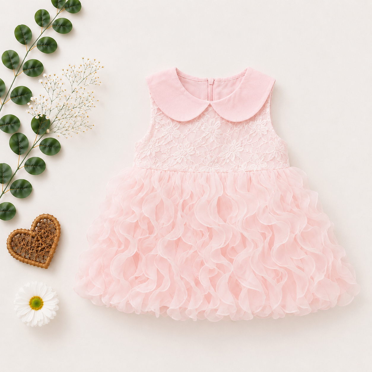 Pink Ruffle Lace Party Dress for Baby Girls