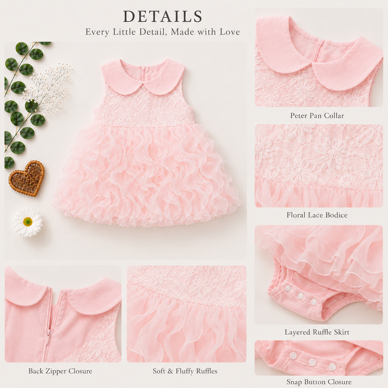 Pink Ruffle Lace Party Dress for Baby Girls