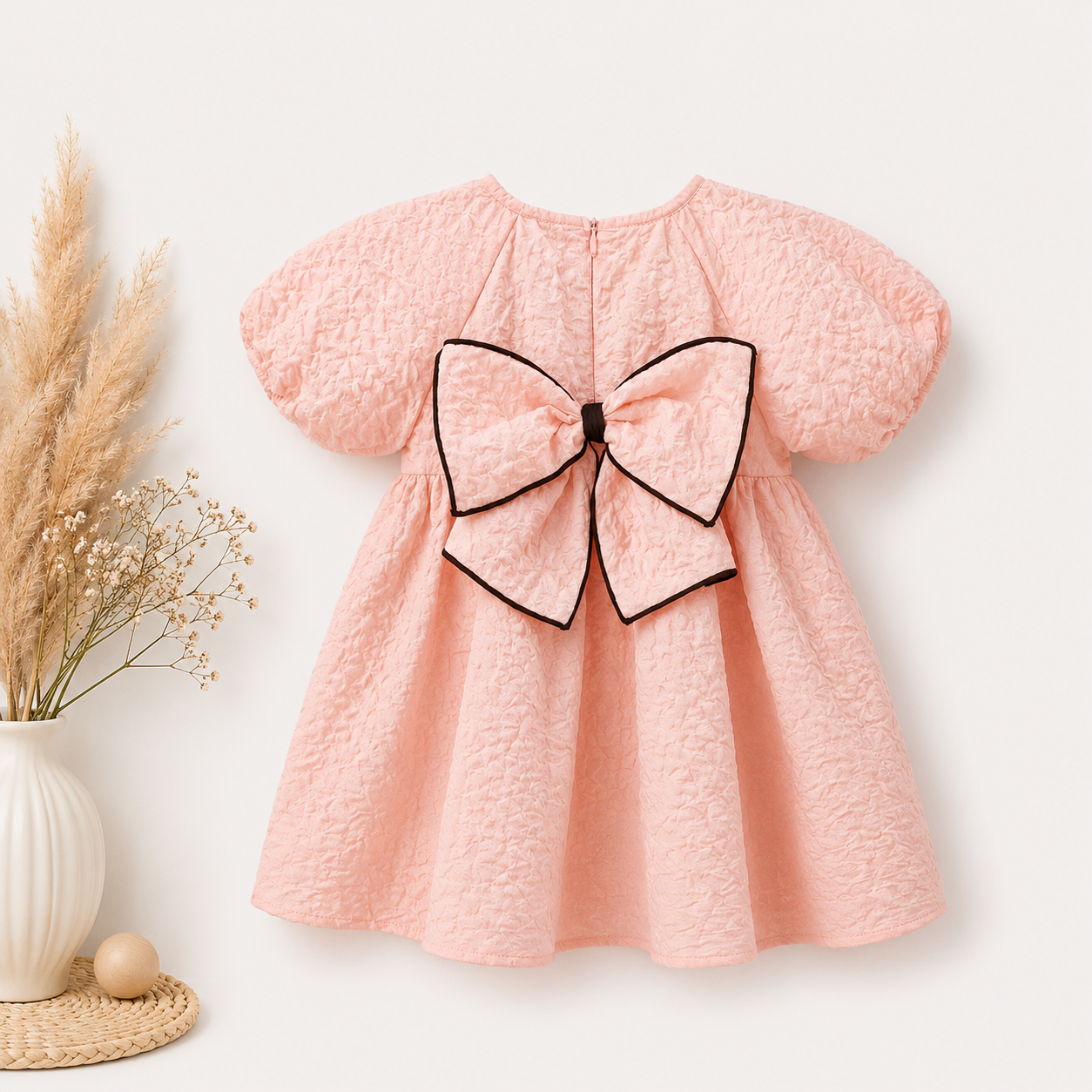 Luxury Baby Girl Bow Dress – Peach Pink