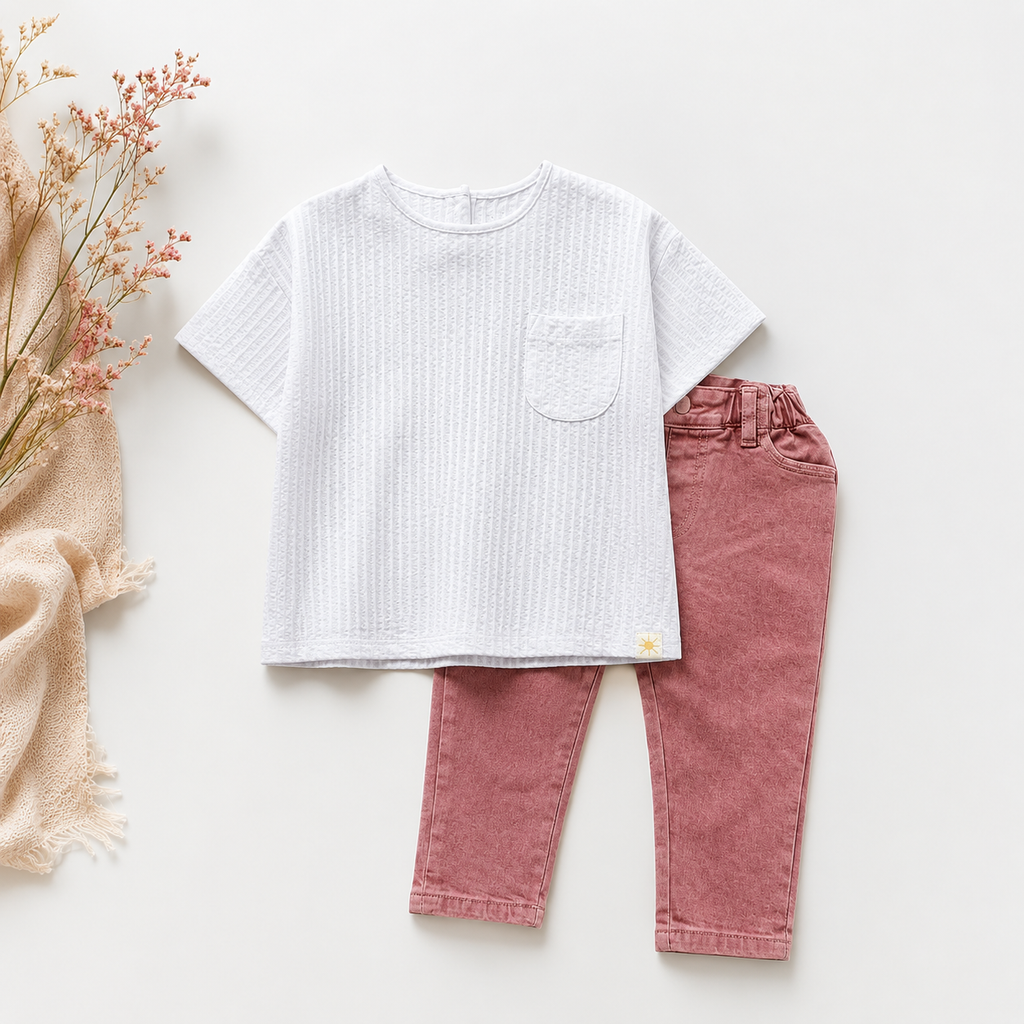 Textured Baby Girl Lounge Set – Soft Cotton Comfort