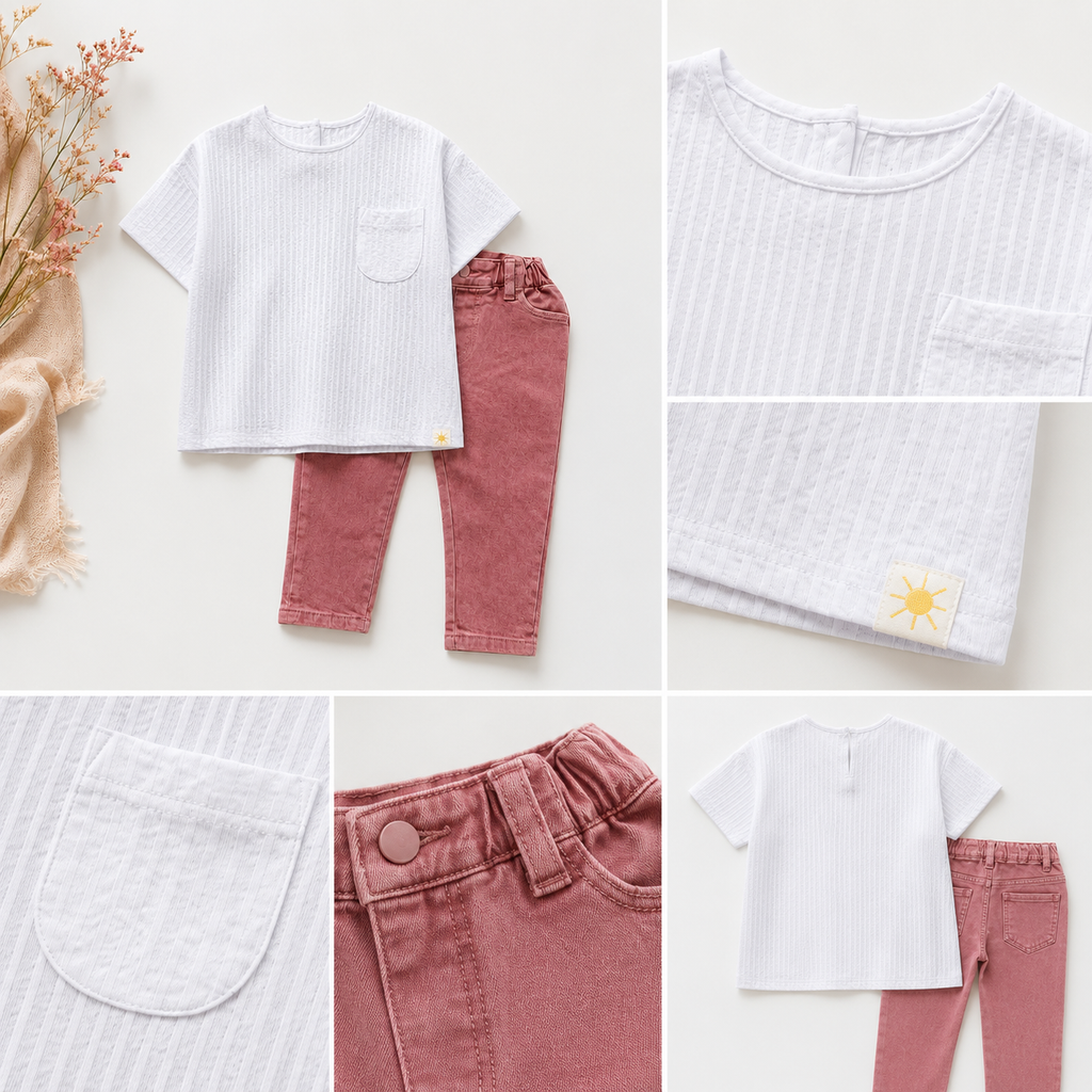 Textured Baby Girl Lounge Set – Soft Cotton Comfort