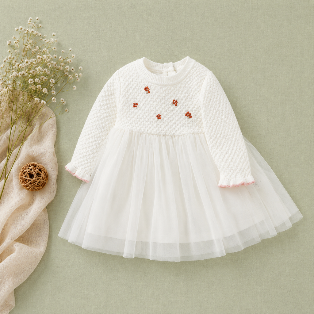 Charmed Meadow Knit & Tulle Dress