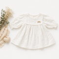 White Muslin Baby Girl Dress | Full Sleeve Puff Dress with Bow