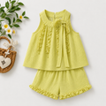 Lace Collar Ruffle Top, Beige & Yellow