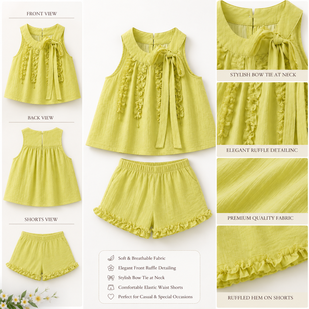 Lace Collar Ruffle Top, Beige & Yellow