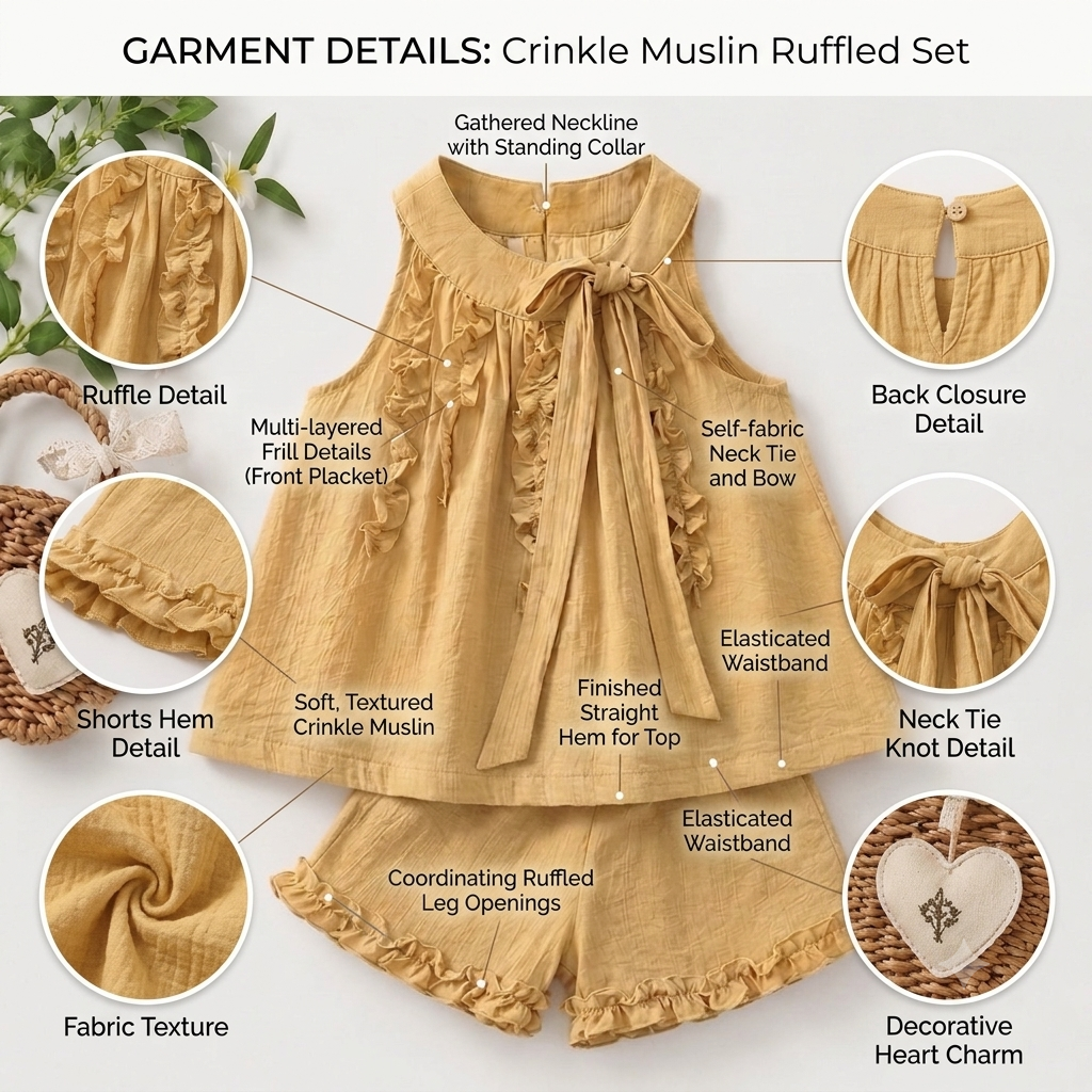Lace Collar Ruffle Top, Beige & Yellow