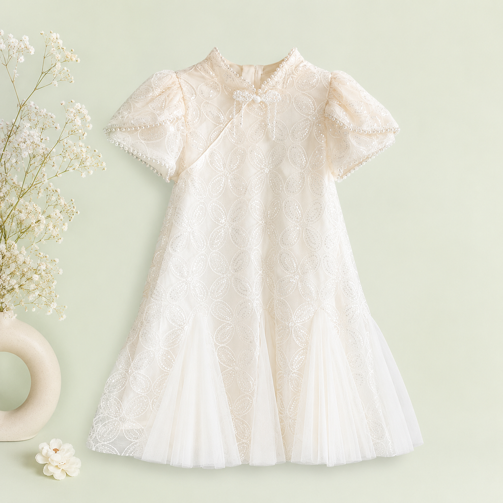 Ivory Embroidered Flower Girl Dress for Babies