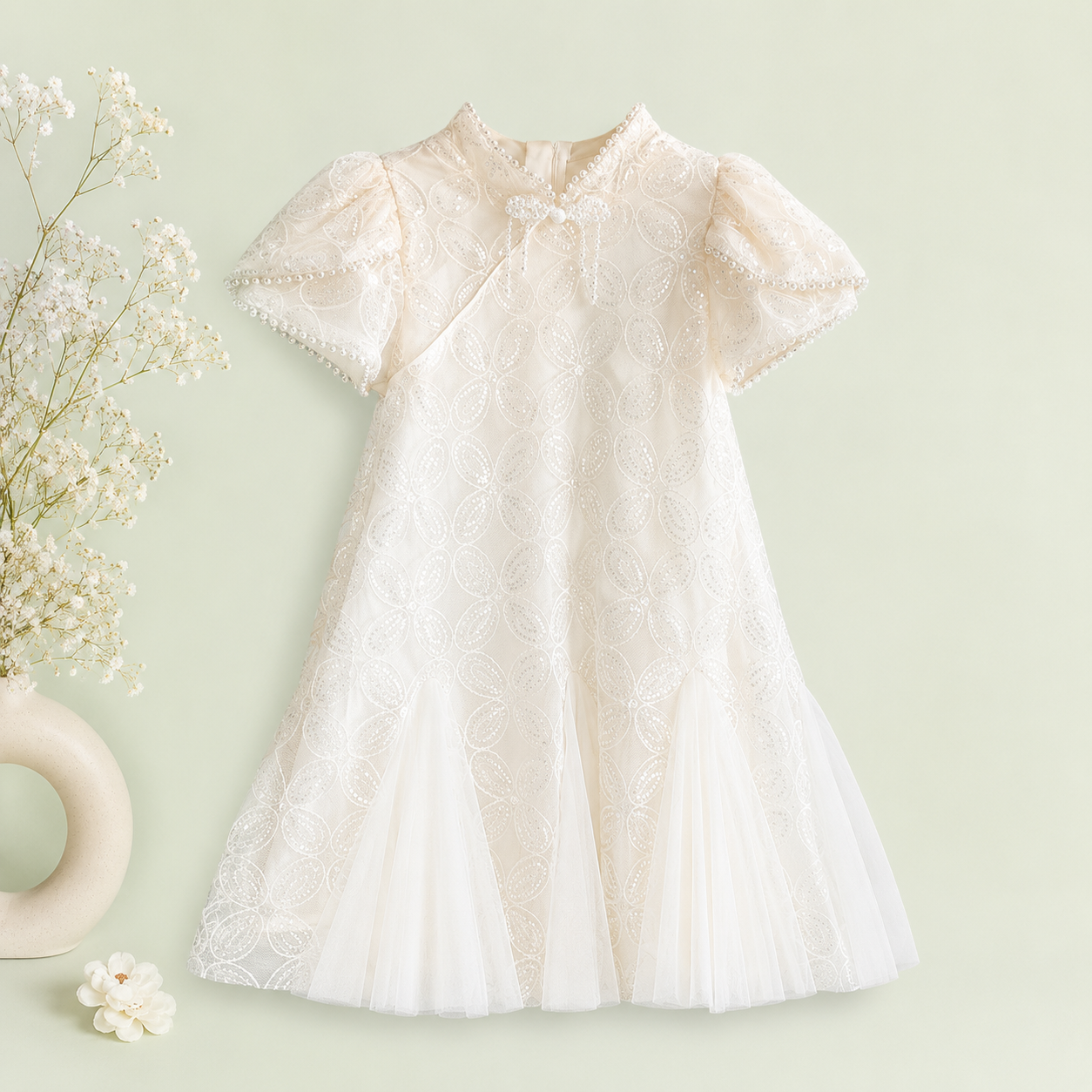 Ivory Embroidered Flower Girl Dress for Babies