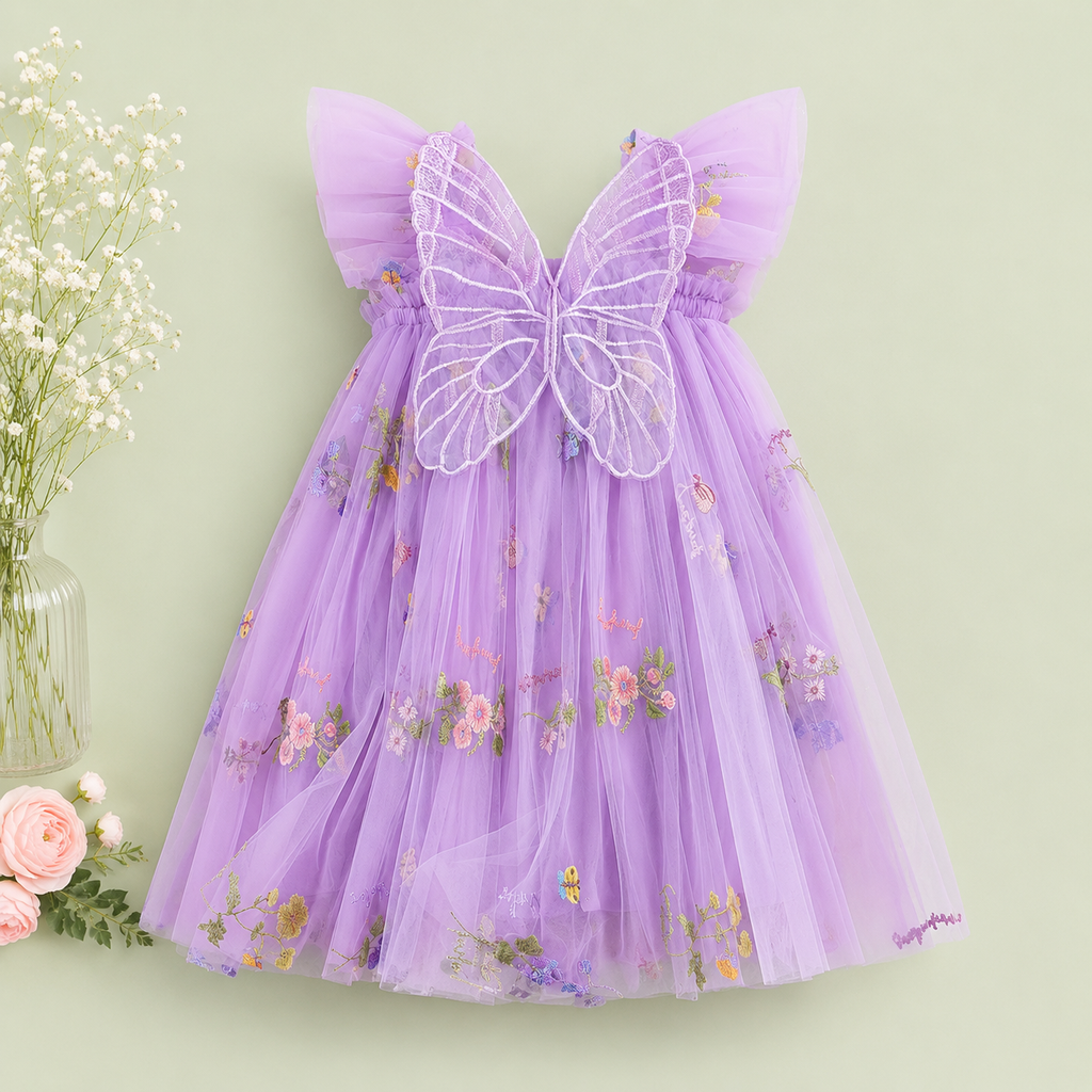 Lavender Butterfly Tulle Dress for Baby Girls