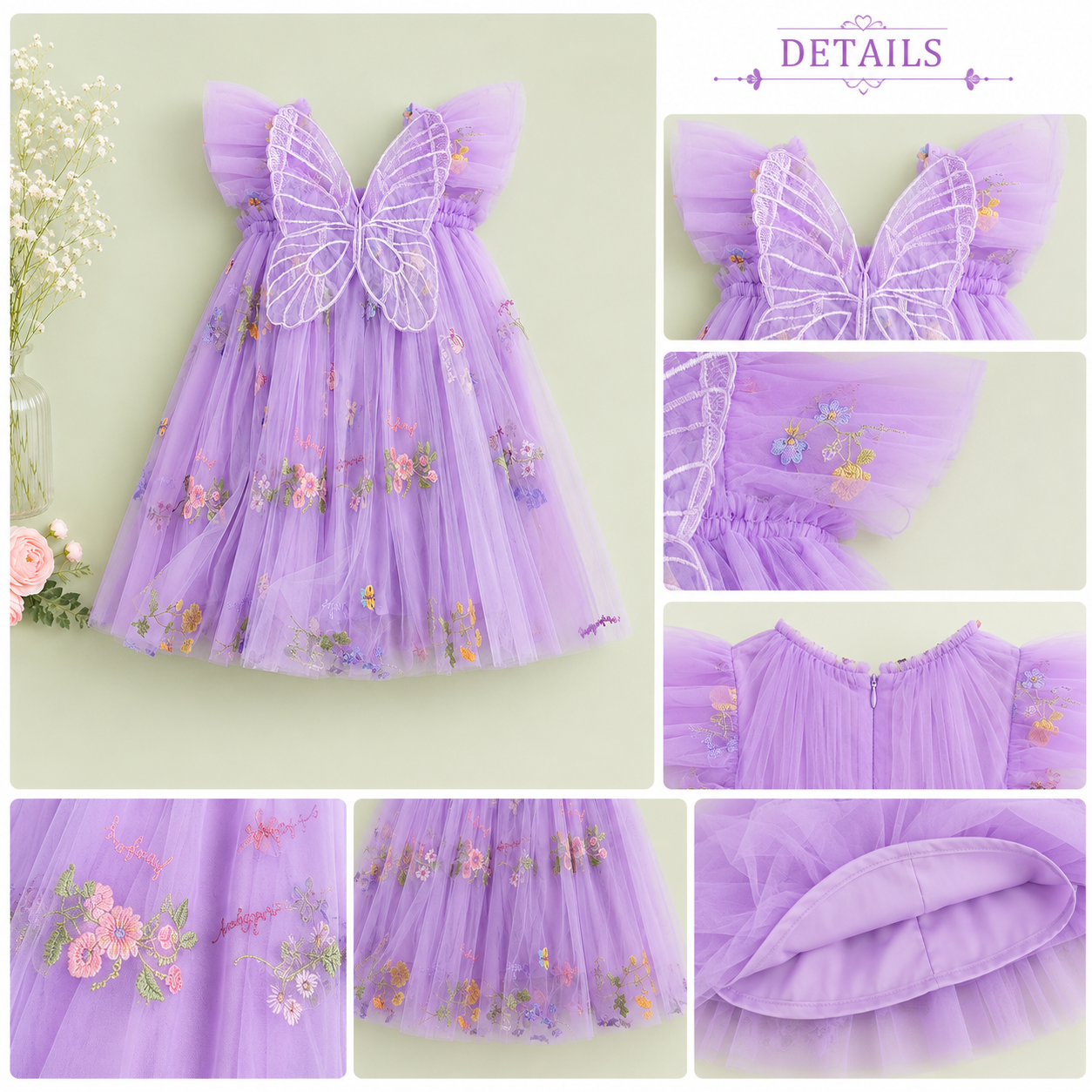Lavender Butterfly Tulle Dress for Baby Girls