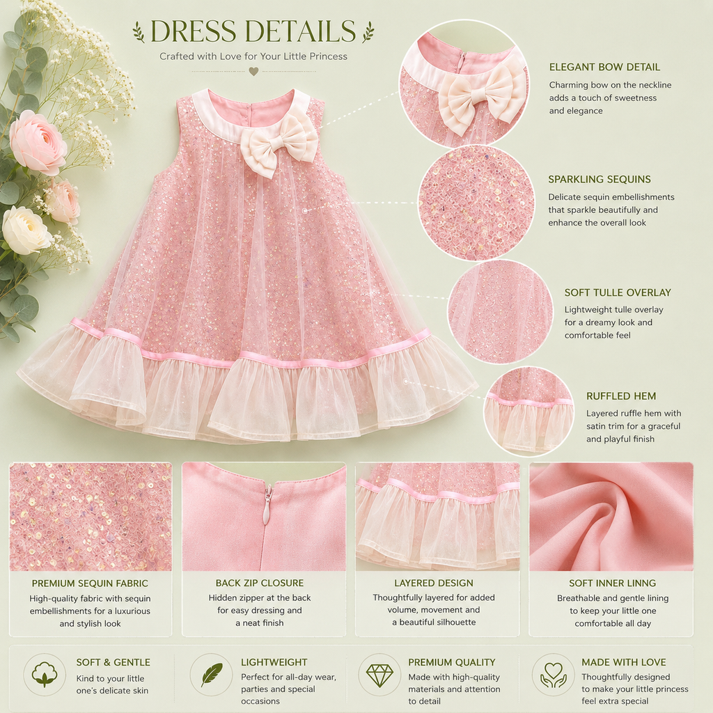 Pink Sparkle Party Dress for Baby Girls