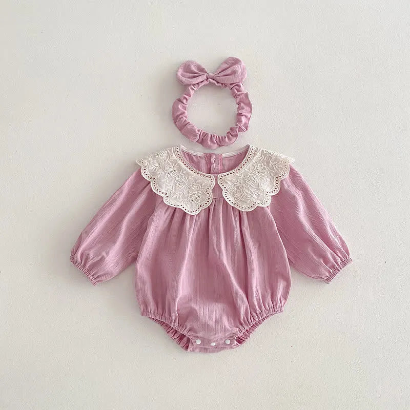 Lavender Baby Romper with Lace Collar & Headband | Premium Baby Girl Partywear
