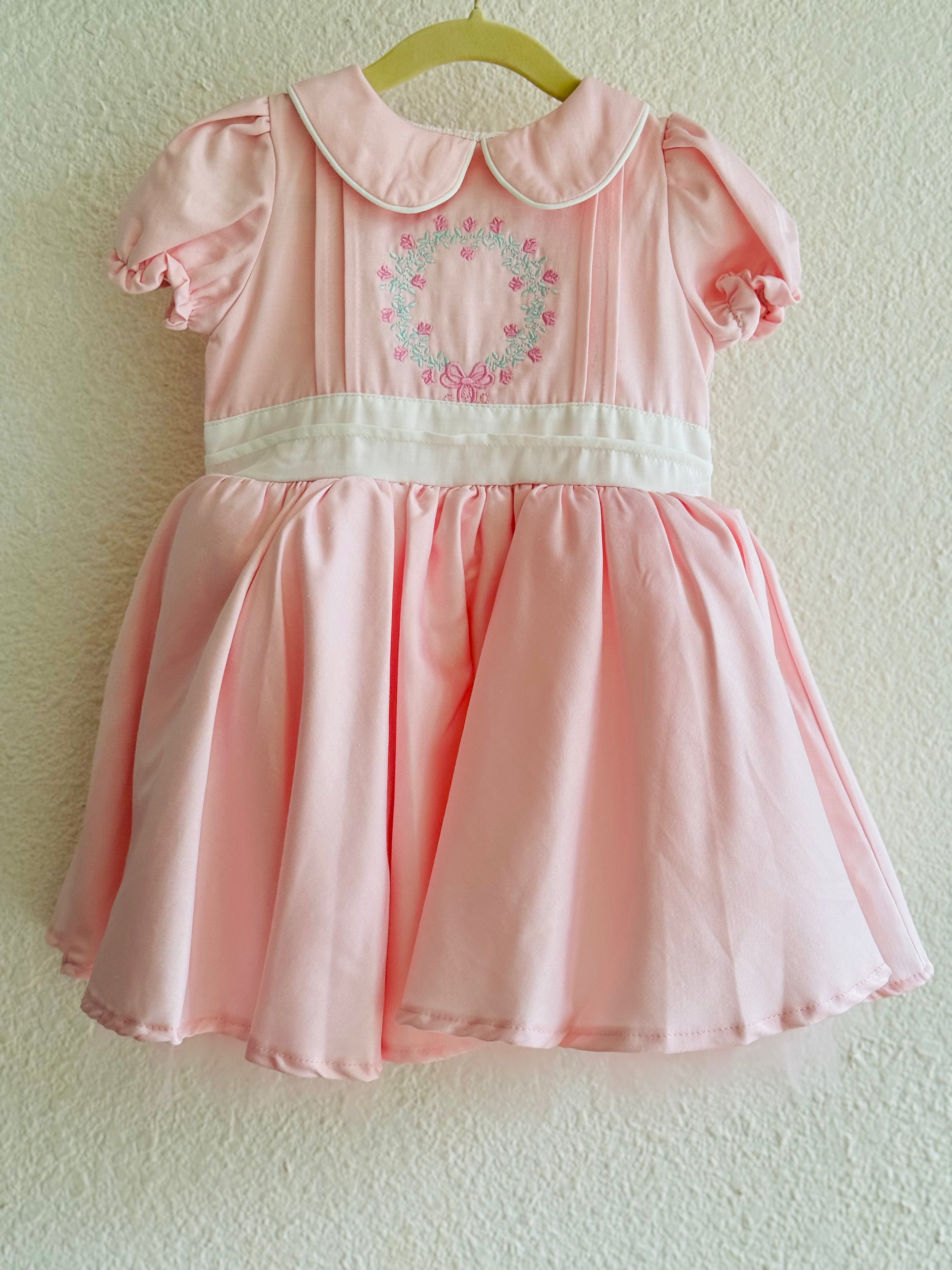 Girls Powder Blue Party Dress with Pink Bow