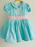Girls Powder Blue Party Dress with Pink Bow