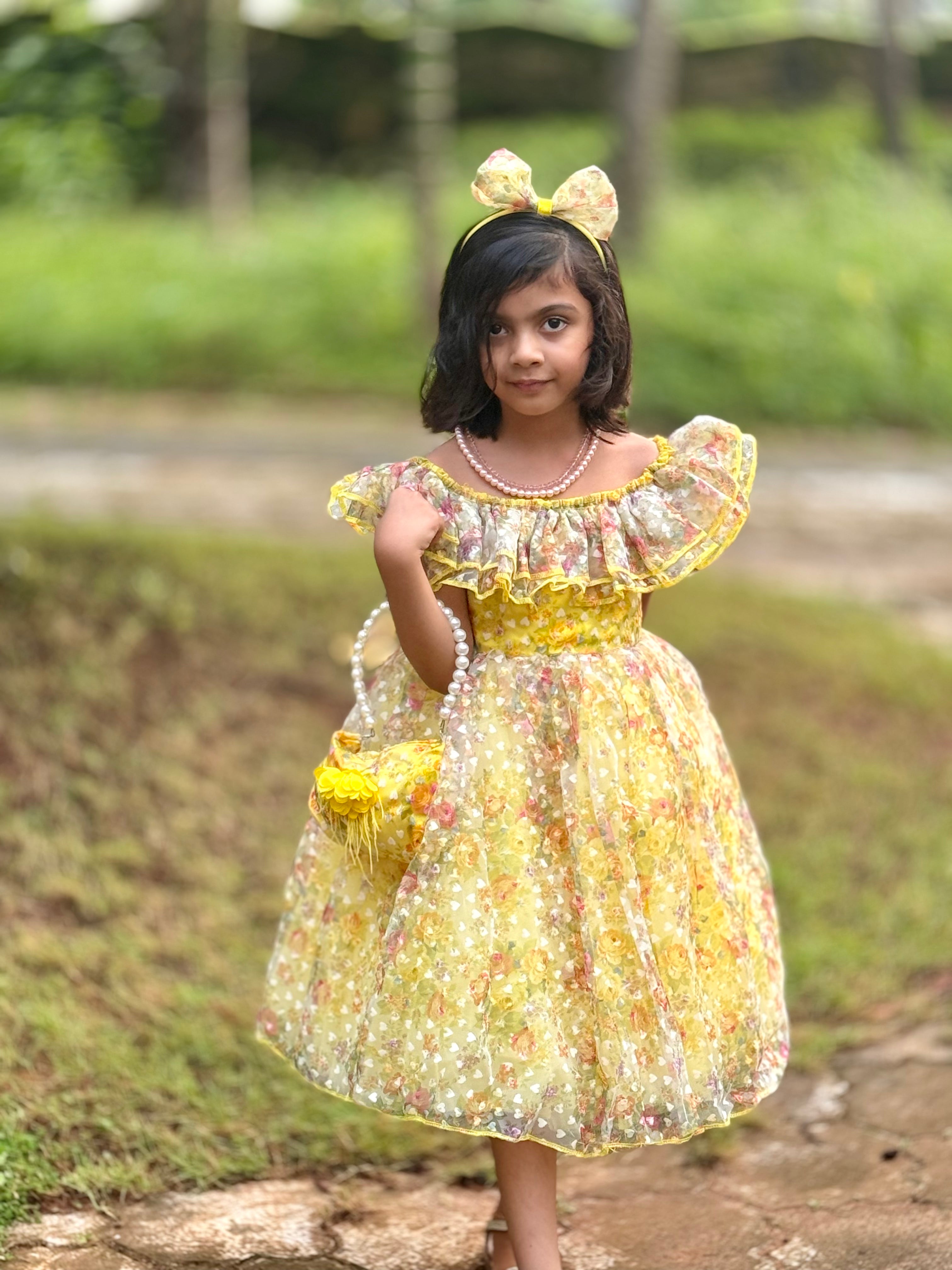 Yellow Ruffle Party Dress for Girls – Ages 4-8