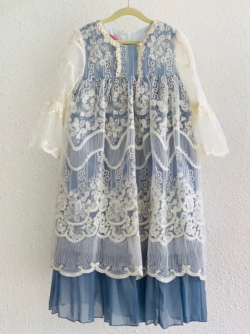 Premium Georgette Party Frock for Girls in Pastel Pink and Blue
