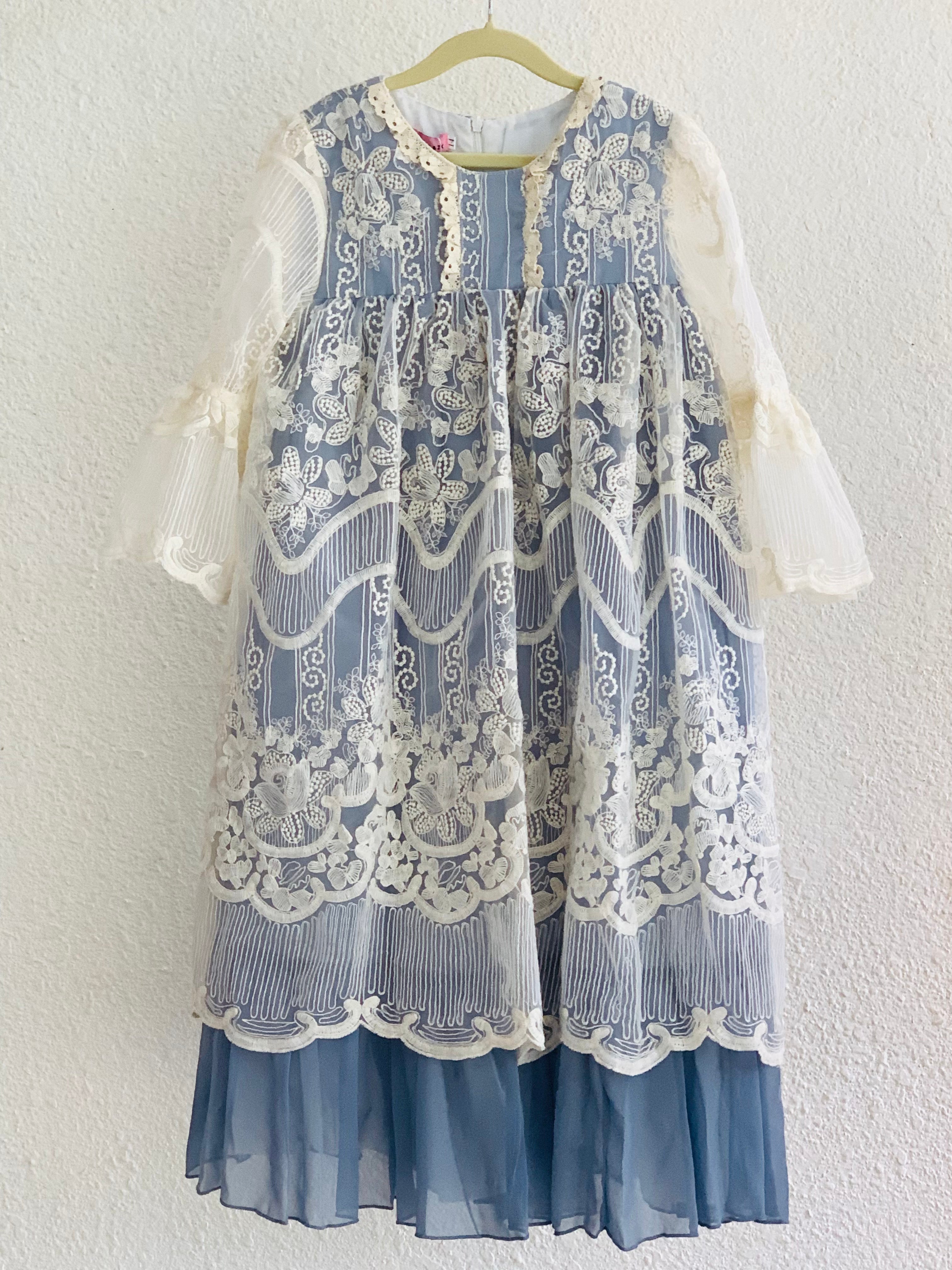 Premium Georgette Party Frock for Girls in Pastel Pink and Blue