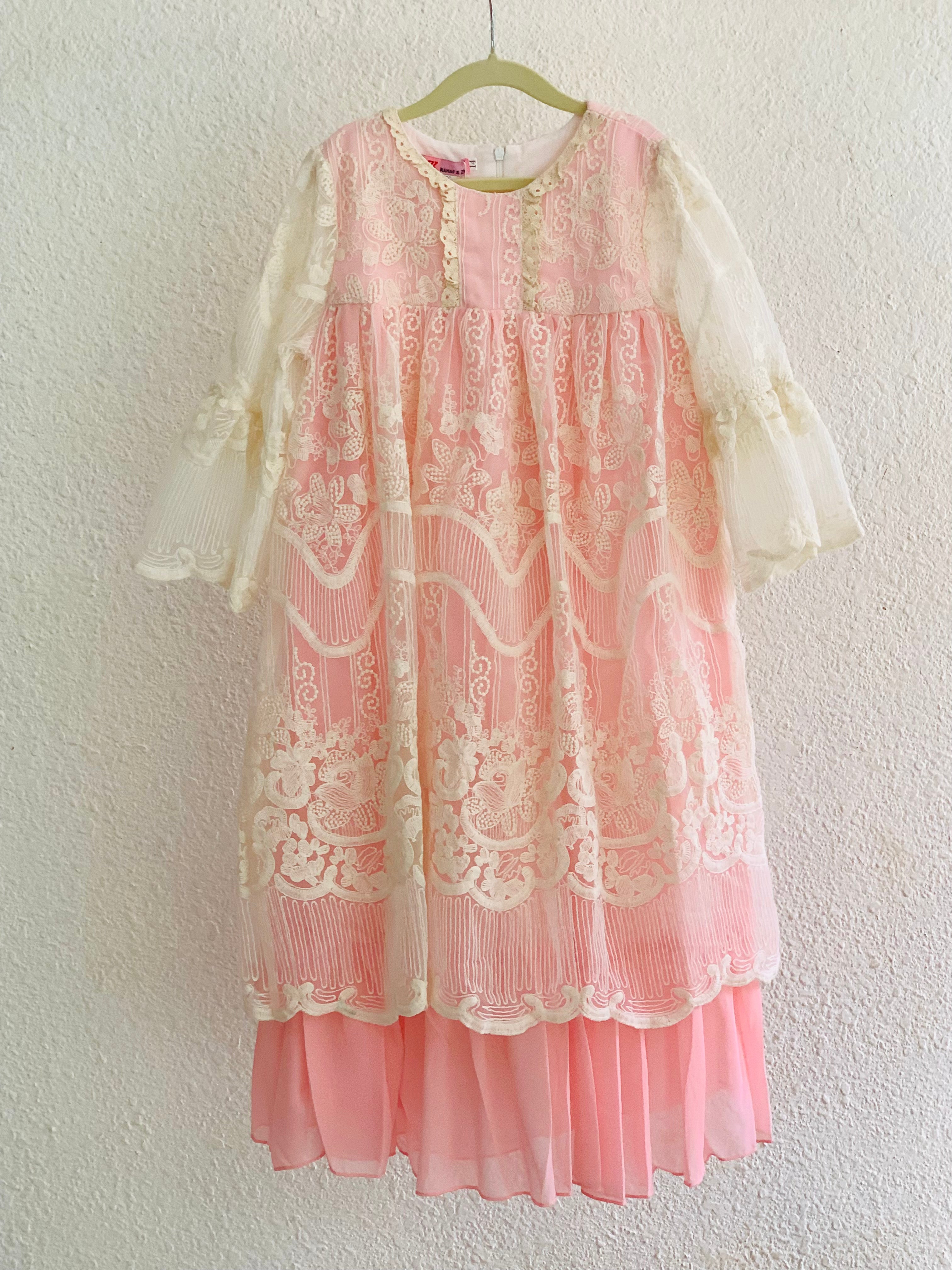 Premium Georgette Party Frock for Girls in Pastel Pink and Blue