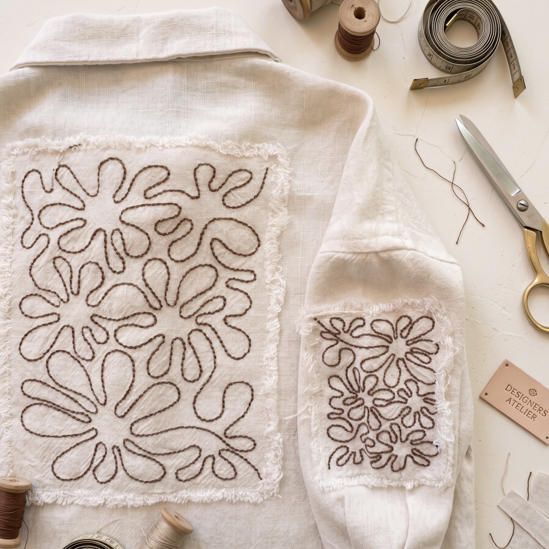Kids Linen Embroidered Shirt – Minimal Patch Detail Button-Up Top