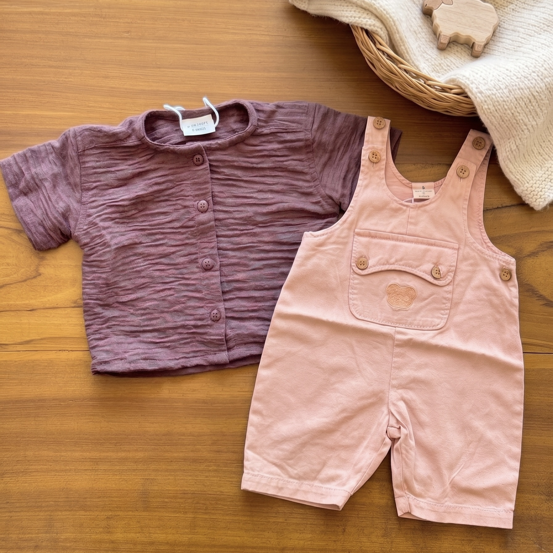 Little Bear Dungaree & Crinkle Muslin Set