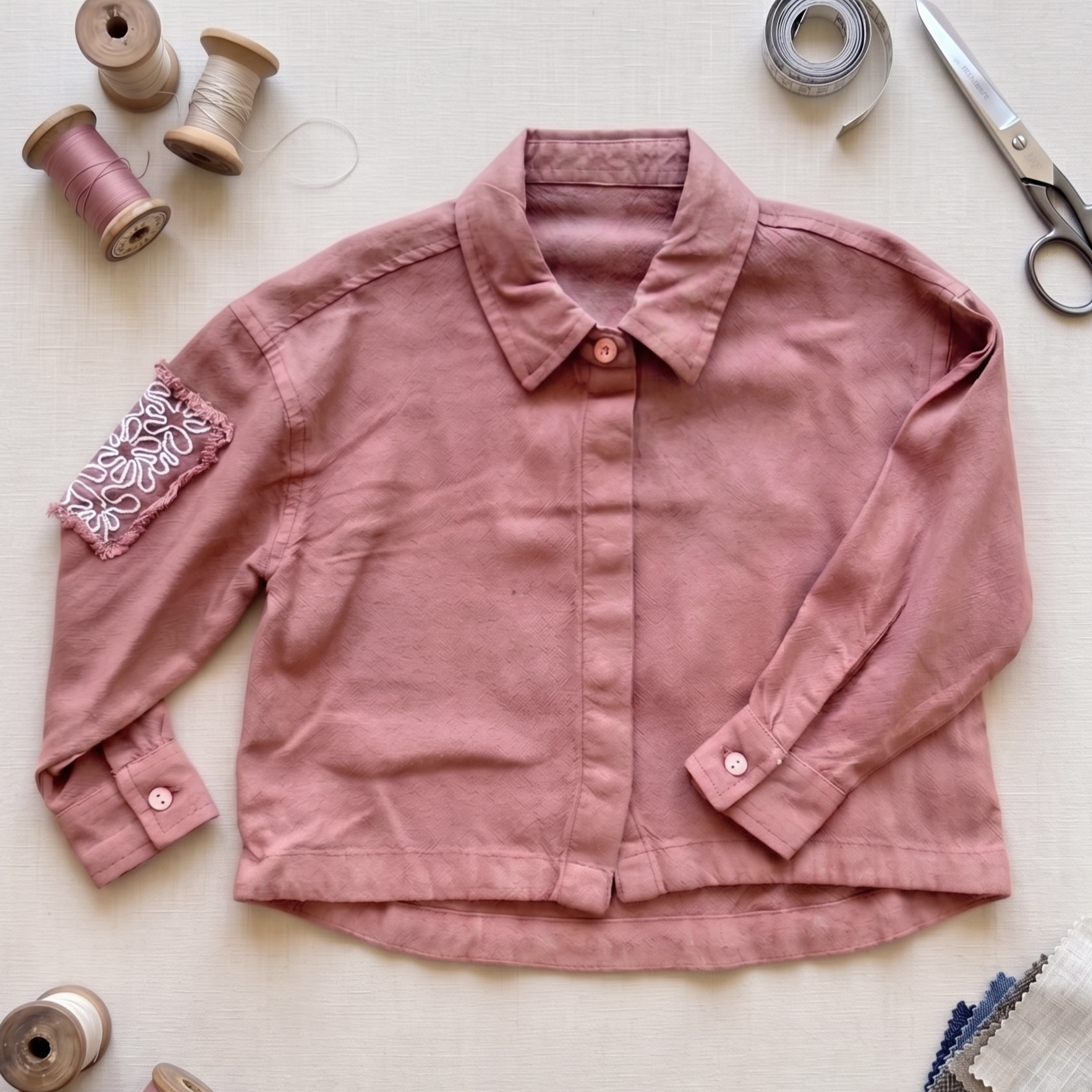Kids Linen Embroidered Shirt – Minimal Patch Detail Button-Up Top