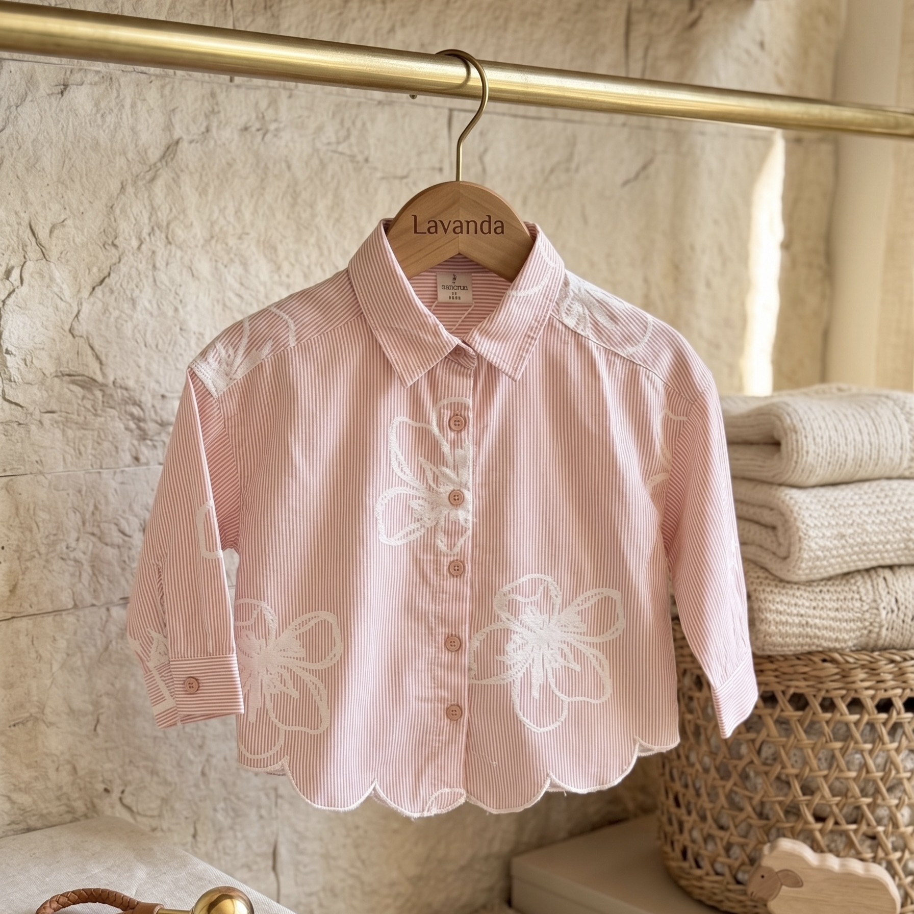 Girls Floral Embroidered Cotton Shirt