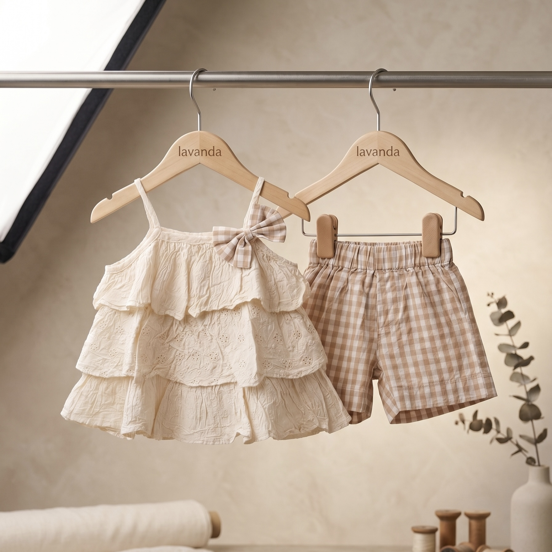 Lavanda Heritage Tiered Eyelet & Gingham Set