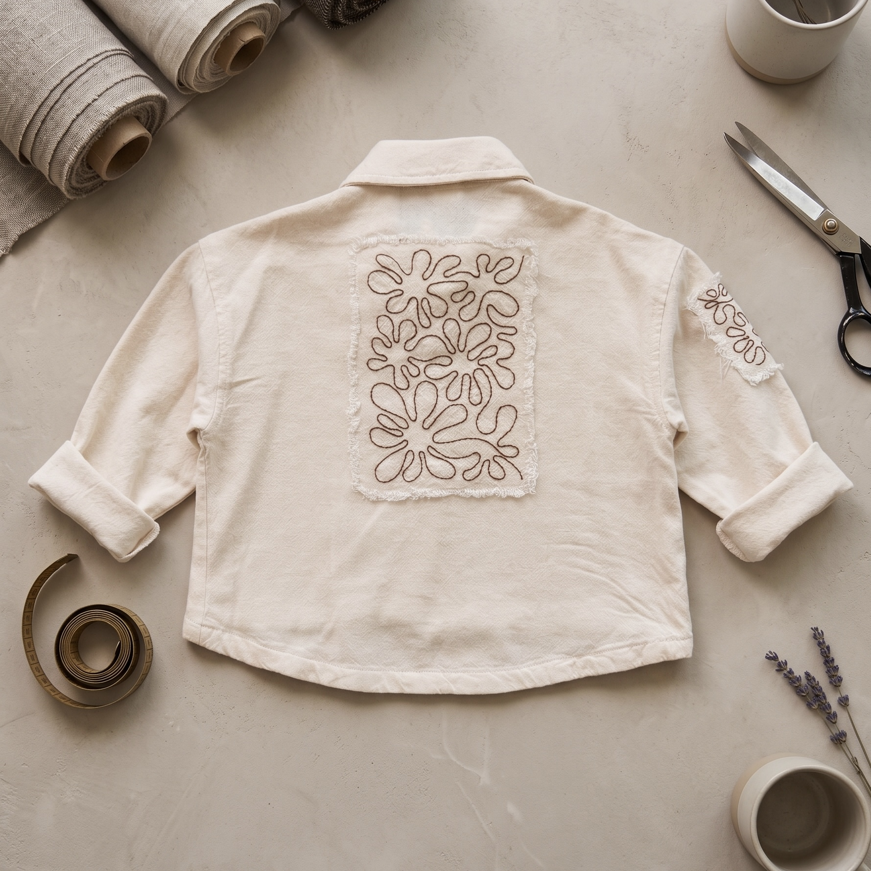 Kids Linen Embroidered Shirt – Minimal Patch Detail Button-Up Top