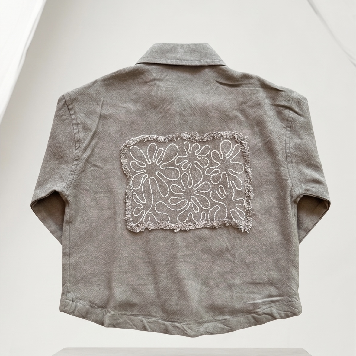 Kids Linen Embroidered Shirt – Minimal Patch Detail Button-Up Top