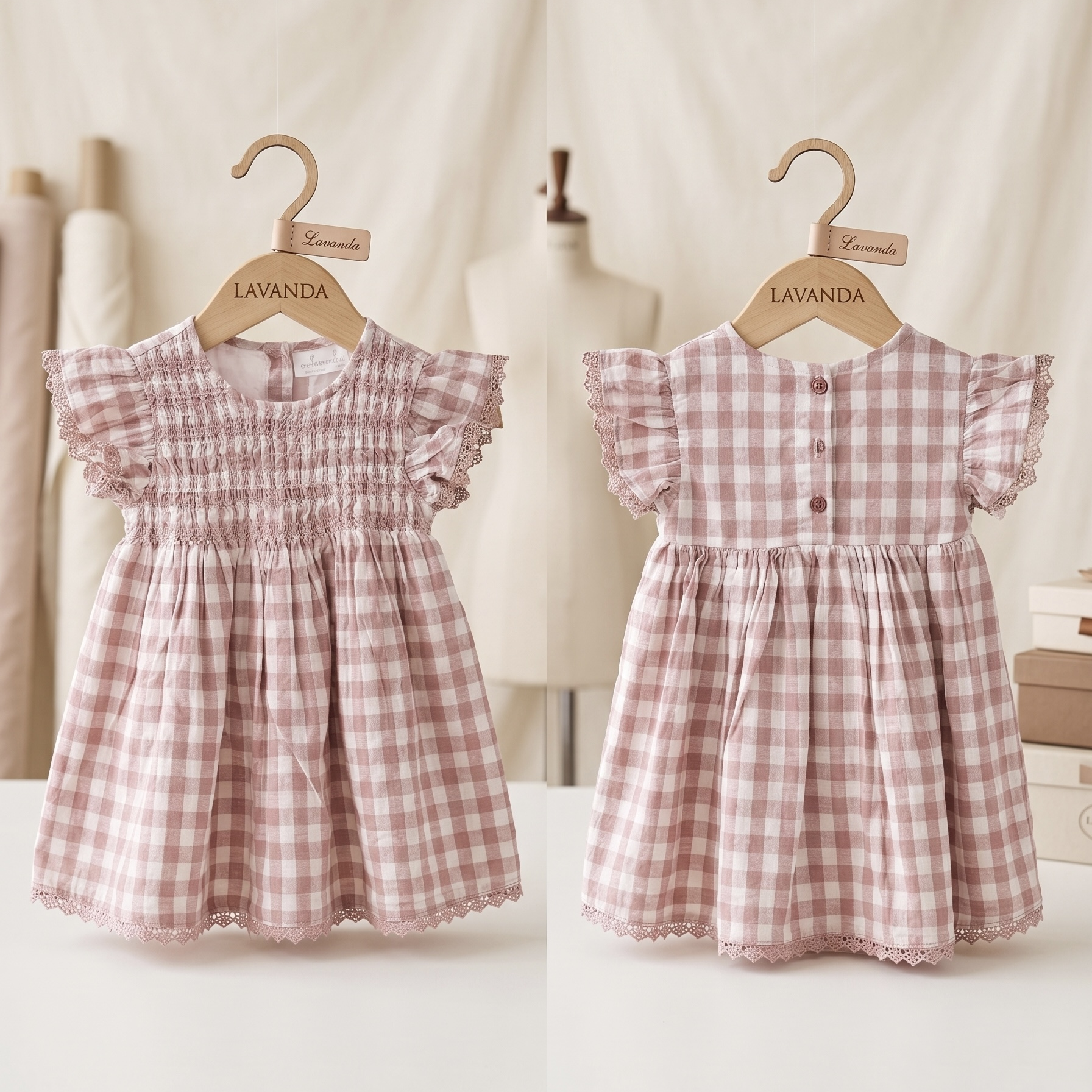 Lavanda Heritage Dusty Rose Gingham Smocked Dress