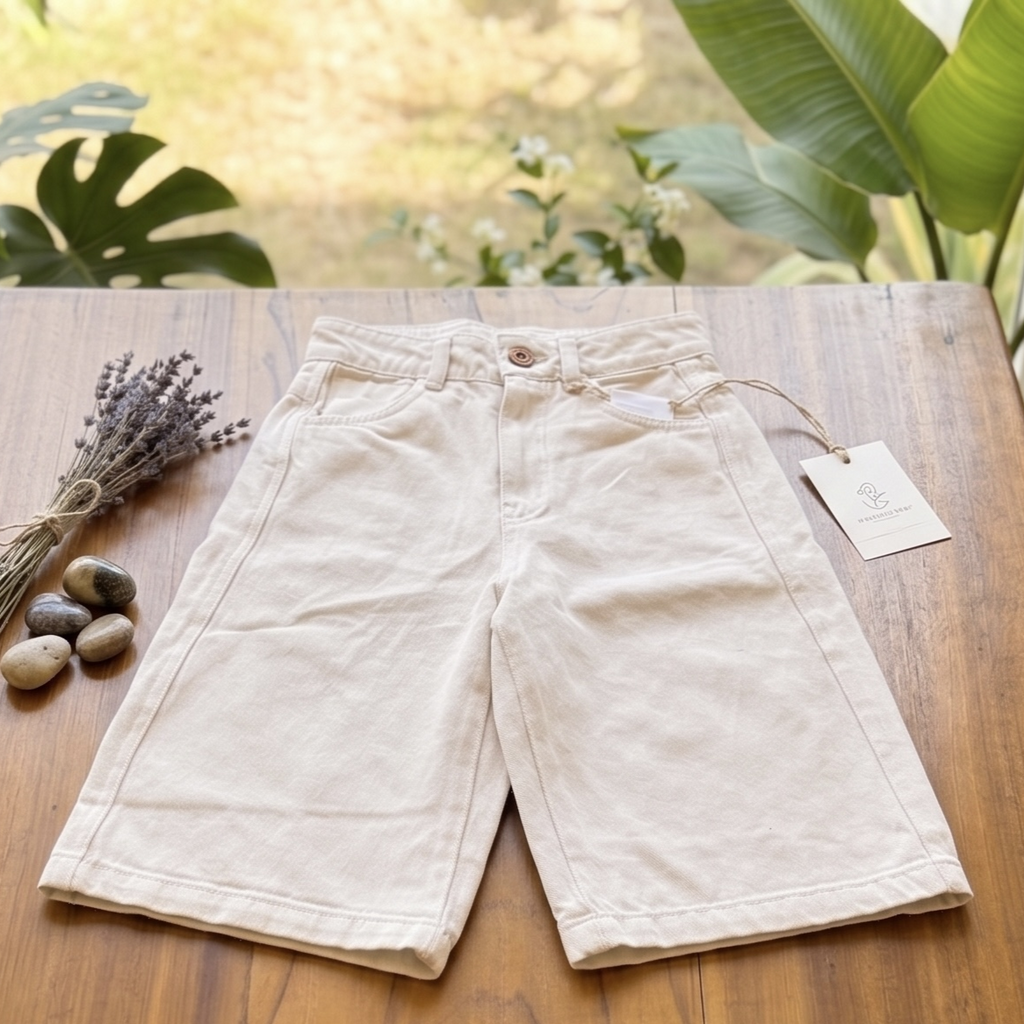 Natural Ecru Longline Twill Pants