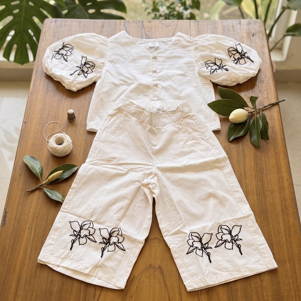 Magnolia Bloom White Botanical Co-ord Set