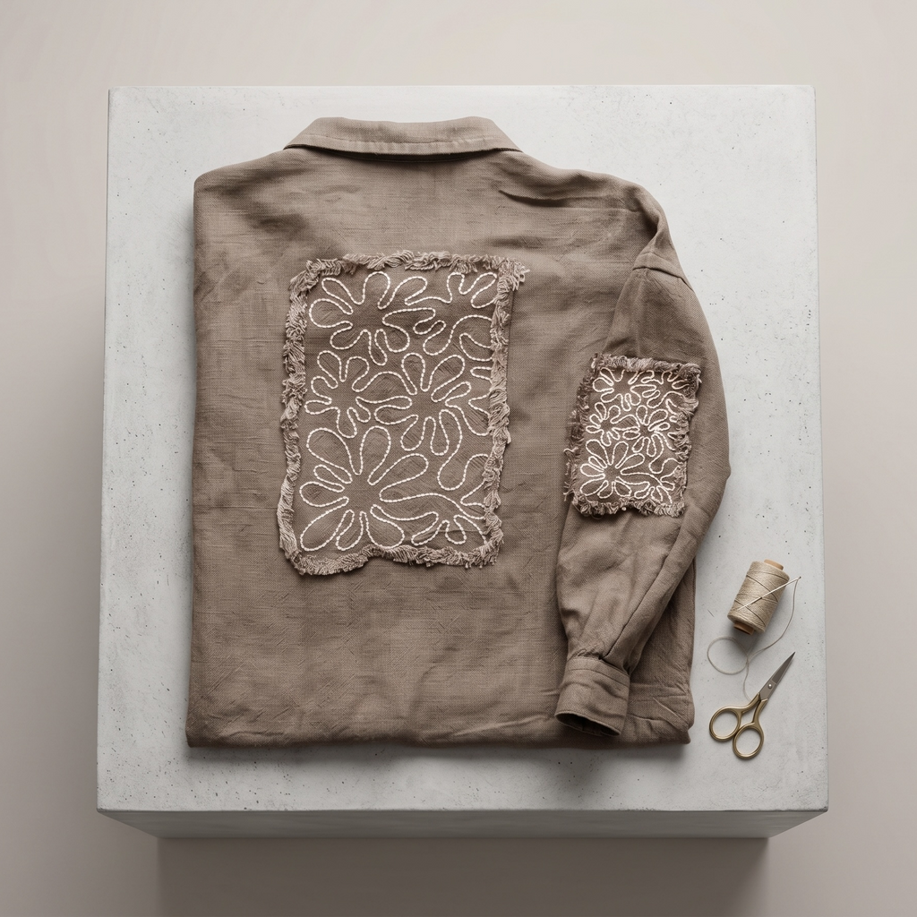 Kids Linen Embroidered Shirt – Minimal Patch Detail Button-Up Top