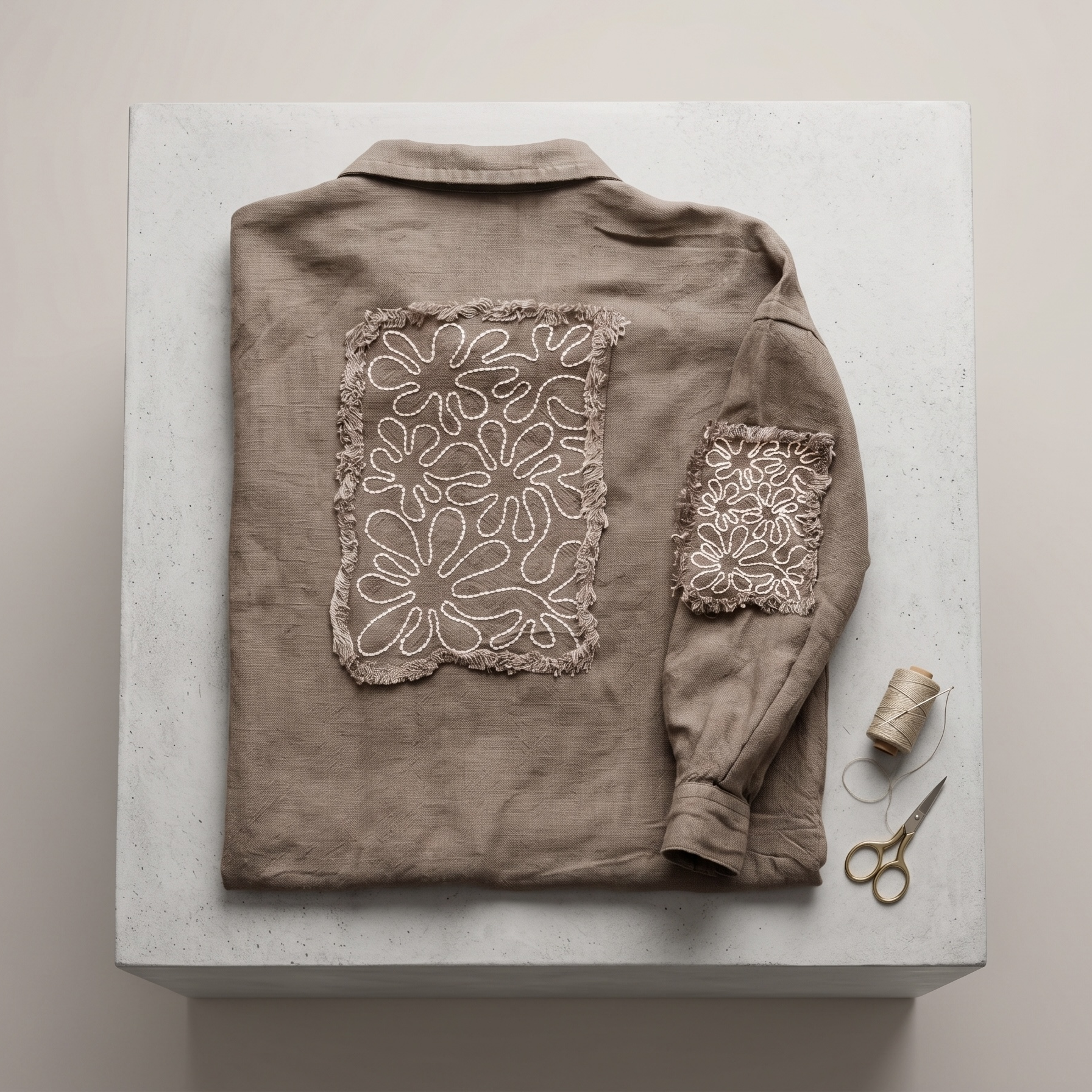 Kids Linen Embroidered Shirt – Minimal Patch Detail Button-Up Top