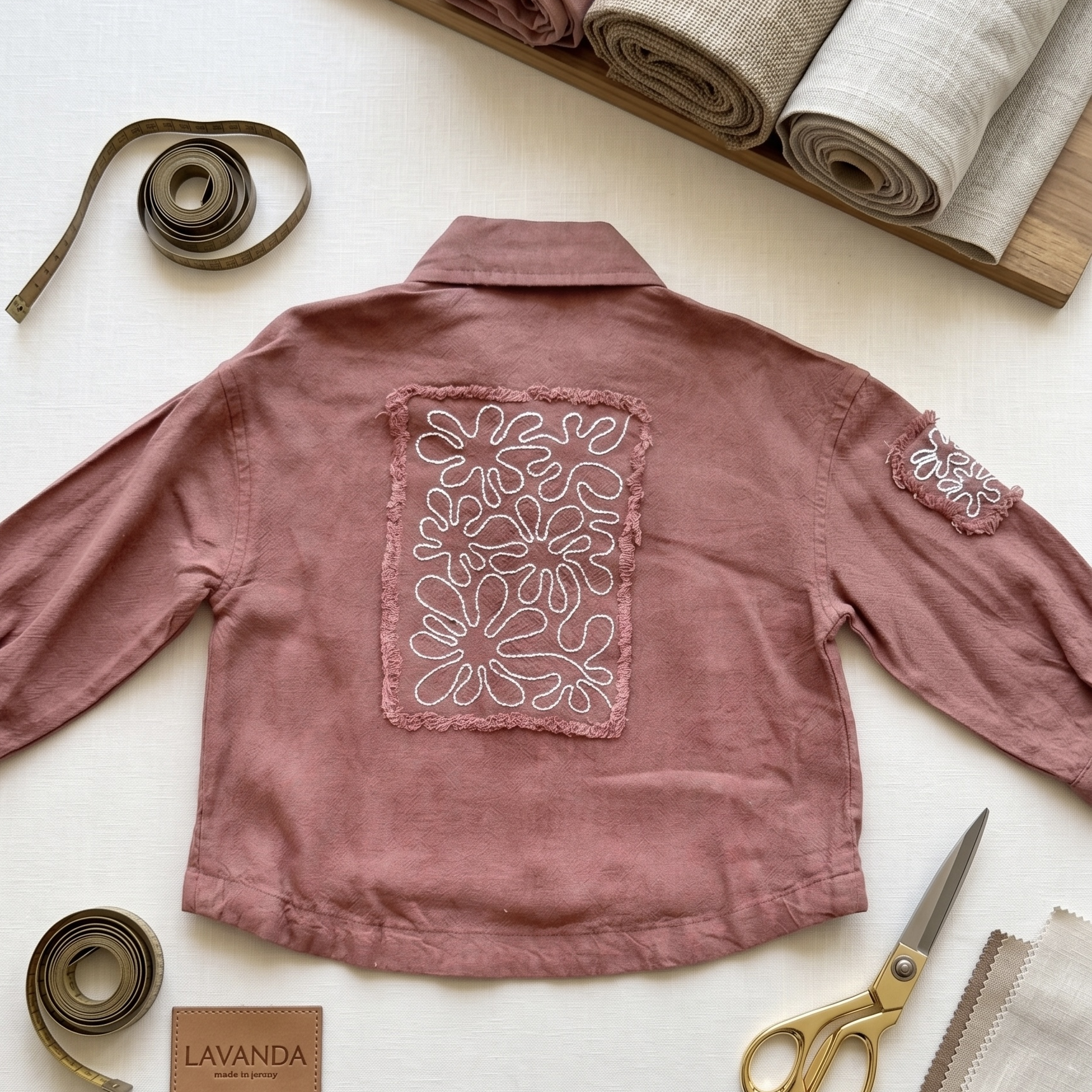 Kids Linen Embroidered Shirt – Minimal Patch Detail Button-Up Top