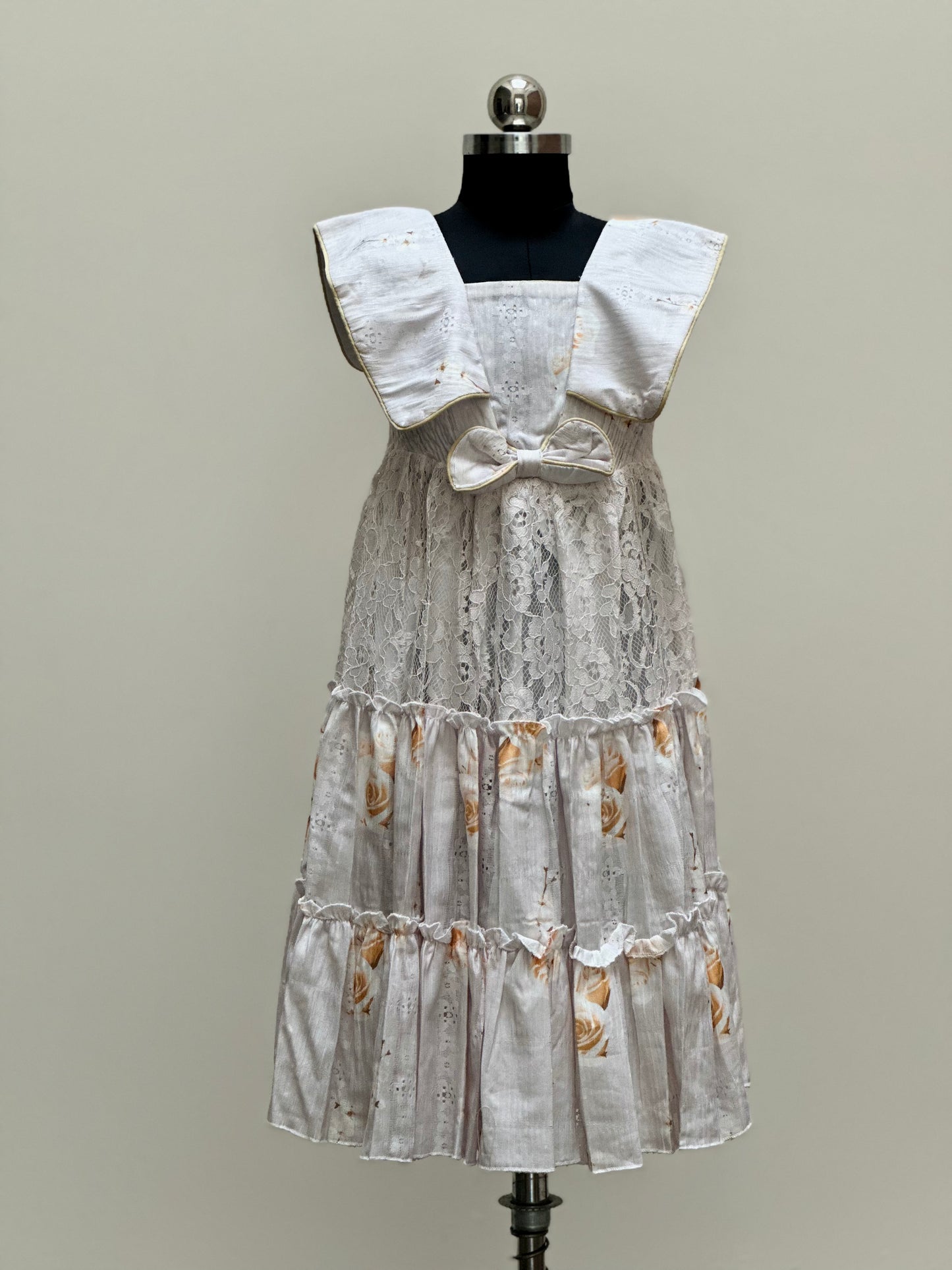 Girl's Party Wear Frock in Floral Print and Lace