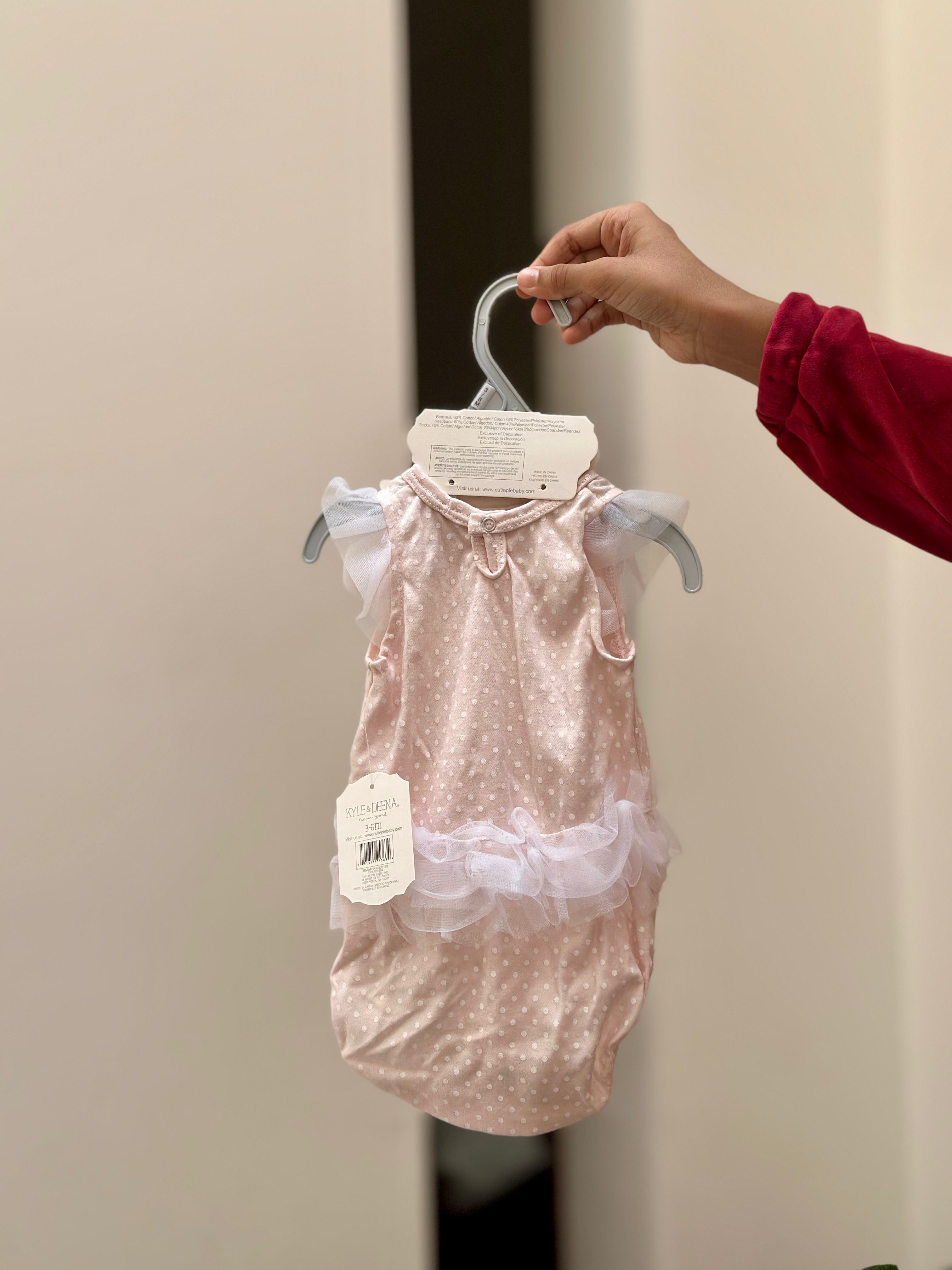 Pink Baby Romper with White polka Dots