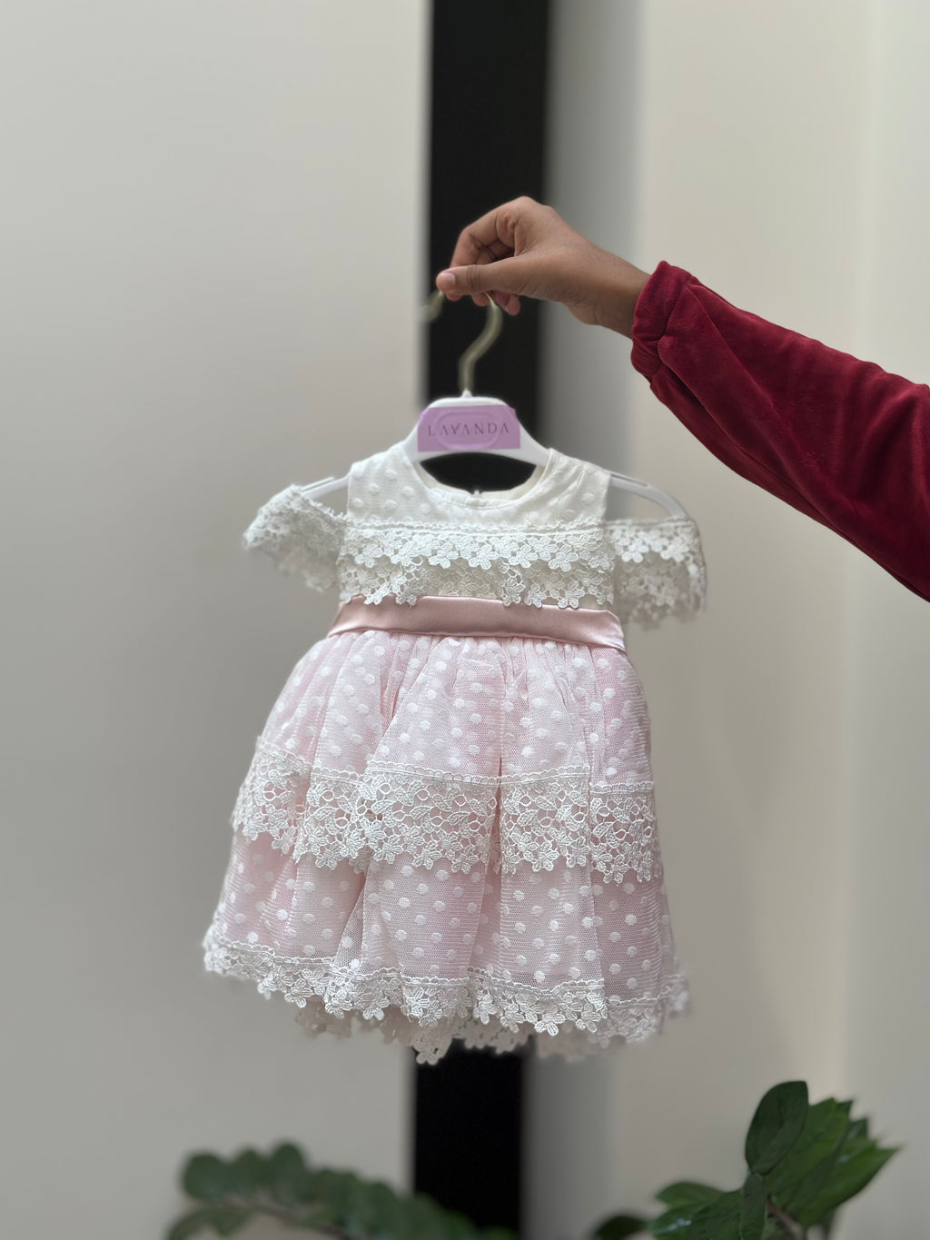 Newborn Party Wear Frock with Headband, Stockings and Shoes