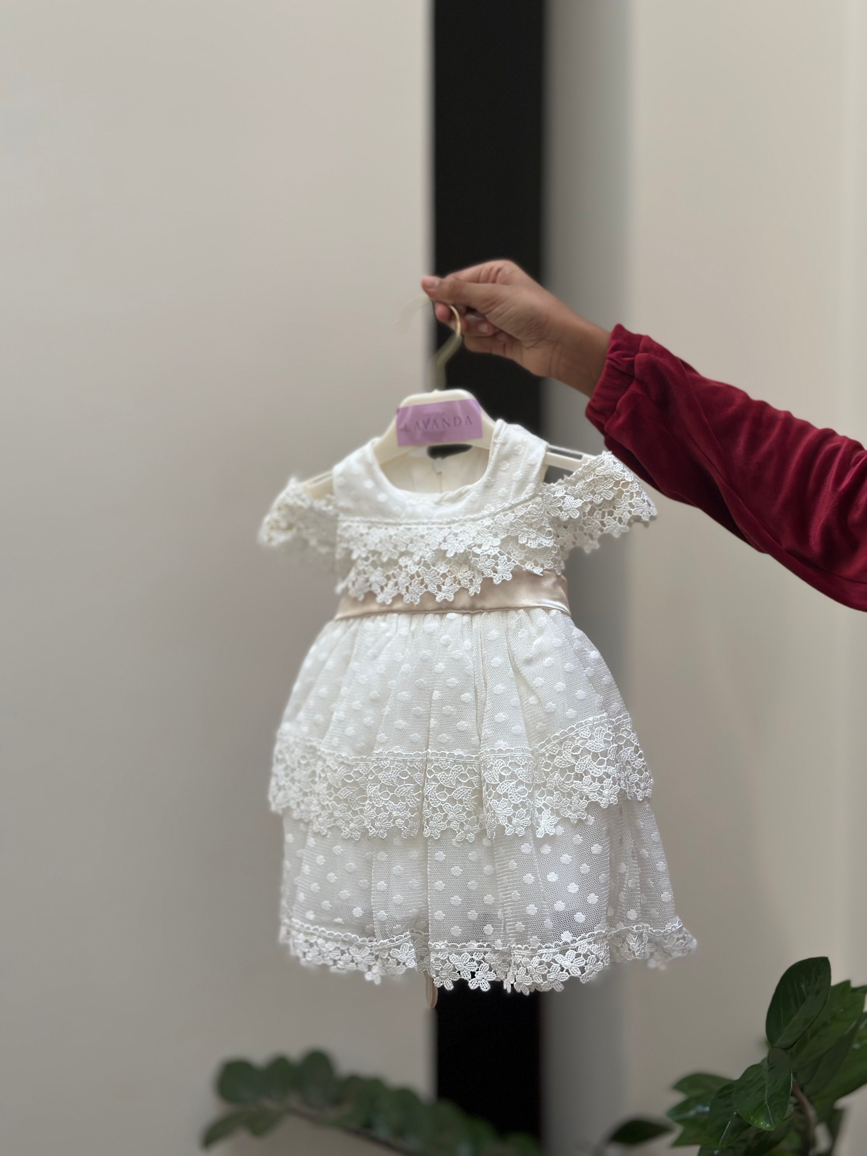 Newborn Party Wear Frock with Headband, Stockings and Shoes