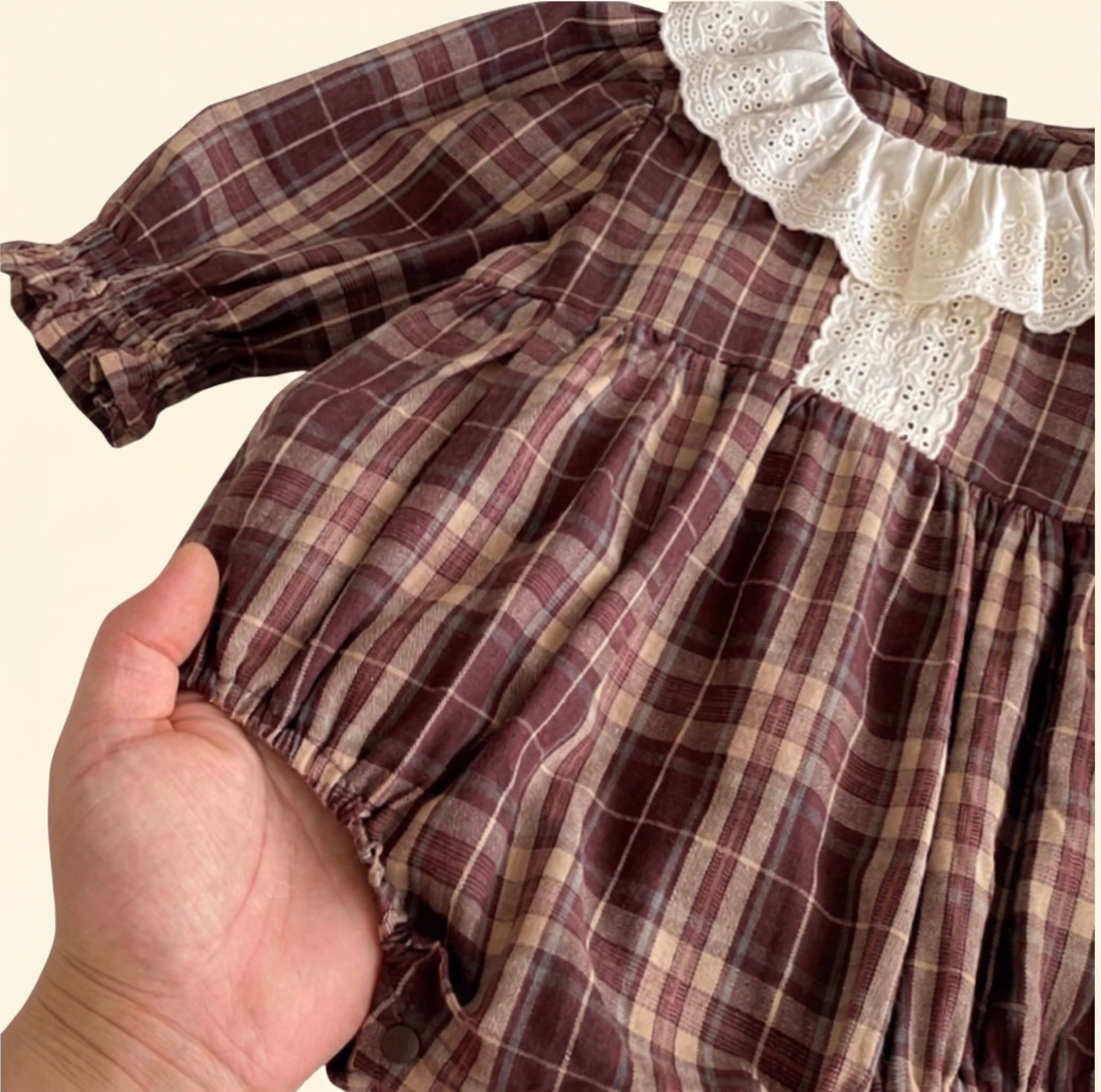 Plaid Ruffle Collar Baby Girl Romper